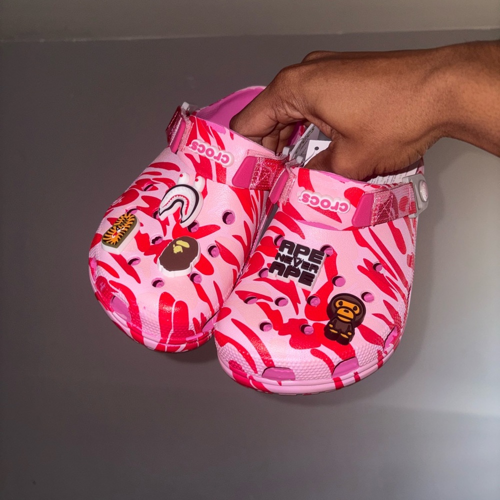 CROCS Pink and Red Graphic Clogs